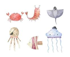 infantil acuarela ilustración con gracioso Oceano peces, submarino vida vector