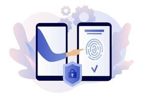 Data protection concept. Scan Fingerprint, Identification system. Modern flat cartoon style. Vector illustration