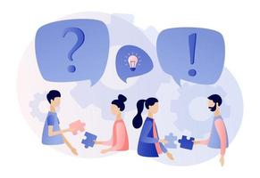 FAQ concept set. People around exclamations and question marks. Metaphor question answer. Modern flat cartoon style. Vector illustration