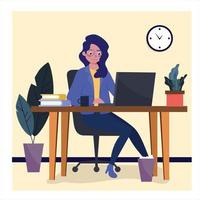 office work background lady sketch cartoon character vector