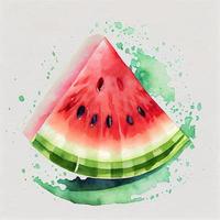 Watercolor illustration slice of watermelon on texture paper photo