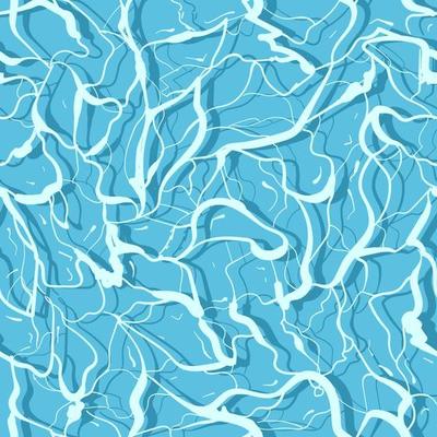 Blue background with white stripes. Seamless pattern of water surface. Pool, river, sea or ocean liquid aqua tropical waves.