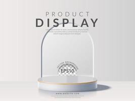 Minimal style product display concept in white scene, podium with door on background. Vector illustration