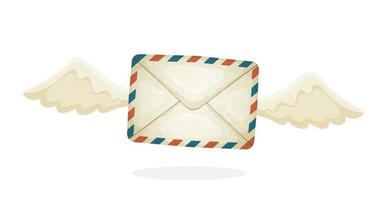 Flying closed vintage mail envelope with wings vector