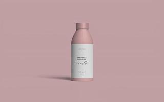 Realistic premium bottle mockup with pink cool photo