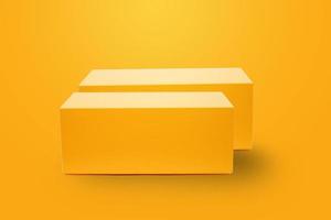 Two yellow carton box mockups on yellow background photo