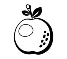 Apple fruit black icon isolated on white background. Doodle simple vector emblem, summer juicy food. Juice package or logo design element.