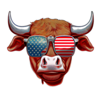 Amerikaans patriot stier koe, buffel, kunstwerk, illustratie, vector, grafisch. Amerika patriottisme kunst t-shirt ontwerp, t-shirt, ai generatief png