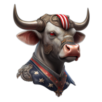 americano patriota Toro mucca, bufalo, opera d'arte, illustrazione, vettore, grafico. America patriottismo arte maglietta disegno, maglietta, ai generativo png