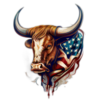 Amerikaans patriot stier koe, buffel, kunstwerk, illustratie, vector, grafisch. Amerika patriottisme kunst t-shirt ontwerp, t-shirt, ai generatief png