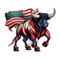 Amerikaans patriot stier koe, buffel, kunstwerk, illustratie, vector, grafisch. Amerika patriottisme kunst t-shirt ontwerp, t-shirt, ai generatief png
