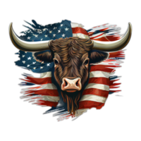 amerikanisch Patriot Stier Kuh, Büffel, Kunstwerk, Illustration, Vektor, Grafik. Amerika Patriotismus Kunst T-Shirt Design, T-Shirt, ai generativ png