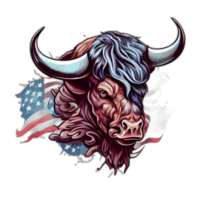 Amerikaans patriot stier koe, buffel, kunstwerk, illustratie, vector, grafisch. Amerika patriottisme kunst t-shirt ontwerp, t-shirt, ai generatief png