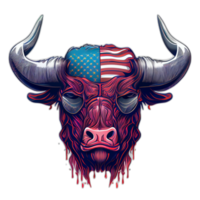 americano patriota toro vaca, búfalo, obra de arte, ilustración, vector, gráfico. America patriotismo Arte camiseta diseño, camiseta, ai generativo png