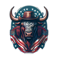 amerikan patriot tjur ko, buffel, konstverk, illustration, vektor, grafisk. Amerika patriotism konst tshirt design, t-shirt, ai generativ png