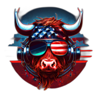 amerikanisch Patriot Stier Kuh, Büffel, Kunstwerk, Illustration, Vektor, Grafik. Amerika Patriotismus Kunst T-Shirt Design, T-Shirt, ai generativ png