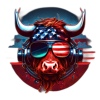 Amerikaans patriot stier koe, buffel, kunstwerk, illustratie, vector, grafisch. Amerika patriottisme kunst t-shirt ontwerp, t-shirt, ai generatief png