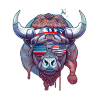 amerikanisch Patriot Stier Kuh, Büffel, Kunstwerk, Illustration, Vektor, Grafik. Amerika Patriotismus Kunst T-Shirt Design, T-Shirt, ai generativ png