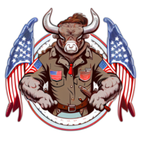 Amerikaans patriot stier koe, buffel, kunstwerk, illustratie, vector, grafisch. Amerika patriottisme kunst t-shirt ontwerp, t-shirt, ai generatief png