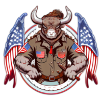 americano patriota Toro mucca, bufalo, opera d'arte, illustrazione, vettore, grafico. America patriottismo arte maglietta disegno, maglietta, ai generativo png