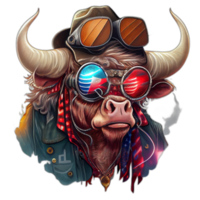 Amerikaans patriot stier koe, buffel, kunstwerk, illustratie, vector, grafisch. Amerika patriottisme kunst t-shirt ontwerp, t-shirt, ai generatief png