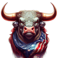americano patriota touro vaca, búfalo, obra de arte, ilustração, vetor, gráfico. América patriotismo arte camiseta projeto, camiseta, ai generativo png