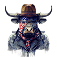 amerikanisch Patriot Stier Kuh, Büffel, Kunstwerk, Illustration, Vektor, Grafik. Amerika Patriotismus Kunst T-Shirt Design, T-Shirt, ai generativ png