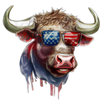 amerikanisch Patriot Stier Kuh, Büffel, Kunstwerk, Illustration, Vektor, Grafik. Amerika Patriotismus Kunst T-Shirt Design, T-Shirt, ai generativ png