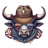 Amerikaans patriot stier koe, buffel, kunstwerk, illustratie, vector, grafisch. Amerika patriottisme kunst t-shirt ontwerp, t-shirt, ai generatief png