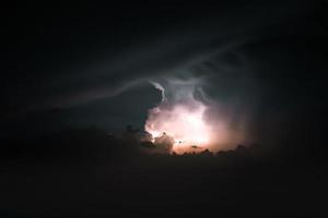 Lightning thunderstorm flash over the night sky. Concept on topic weather, cataclysms photo