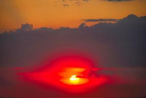 Real amazing panoramic sunrise or sunset sky with gentle colorful clouds. Long panorama, crop it photo