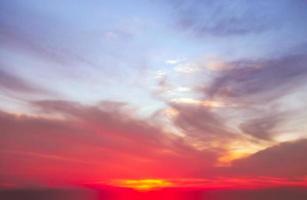 Real amazing panoramic sunrise or sunset sky with gentle colorful clouds. Long panorama, crop it photo