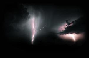 Lightning thunderstorm flash over the night sky. Concept on topic weather, cataclysms photo