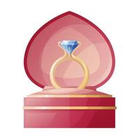 Wedding ring with a diamond in a box on a white background. An offer of marriage. Day of love. Icon, symbol, sign. vector