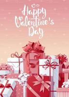 Postcard, flyer template for valentine s day. Romantic holiday, a gift to a loved one. Banner, poster with gifts decorated with bows. vector