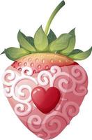 Strawberries in chocolate with decoration on an isolated background. Romance, valentine s day, sweet dessert. Vector illustration