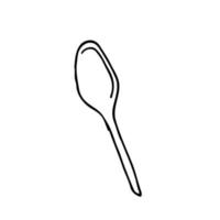 Plastic disposable spoon. Cutlery for the holiday. Element for decorating a fun party. Hand drawn line vector illustration in doodle style.