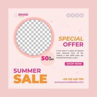 Summer Sell- social media post template. Suitable for social media posts and web or internet ads. Vector illustration with Photo College.