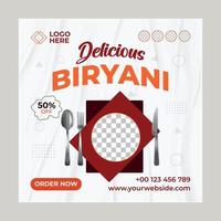 Delicious Biryani- social media post template. Suitable for social media posts and web or internet ads. Vector illustration with Photo College.