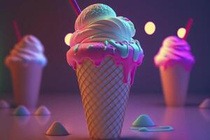 Ice cream in neon colors. . photo