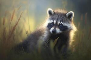 Cute baby raccoon. . photo