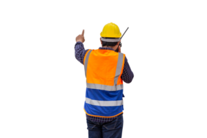 Rear view of Engineer under inspection and checking project at the building site, Foreman worker in hardhat at the infrastructure construction site png