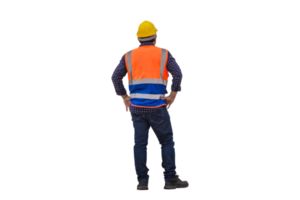 Rear view of Engineer under inspection and checking project at the building site, Foreman worker in hardhat at the infrastructure construction site png