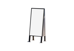 Werbung Stand Banner Attrappe, Lehrmodell, Simulation, spotten oben von ein Stehen Poster, leer Holz Rahmen draussen Stand Attrappe, Lehrmodell, Simulation Poster Anzeige png