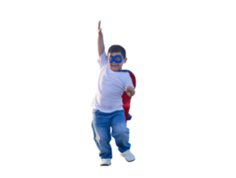 Portrait of adorable kid boy having fun outdoor. Little child play superhero png