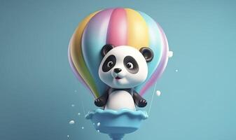 The panda is flying in a hot air balloon. . photo