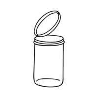 Doodle of jar of medicine isolated on white background. Vector outline hand drawn illustration of empty container.