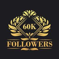 60K Followers celebration design. Luxurious 60K Followers logo for social media followers vector