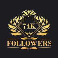 74k seguidores celebracion diseño. lujoso 74k seguidores logo para social medios de comunicación seguidores vector