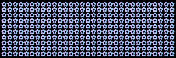 Horizontal border with floral pattern. Vector illustration. Dark background with small blue flowers in row.